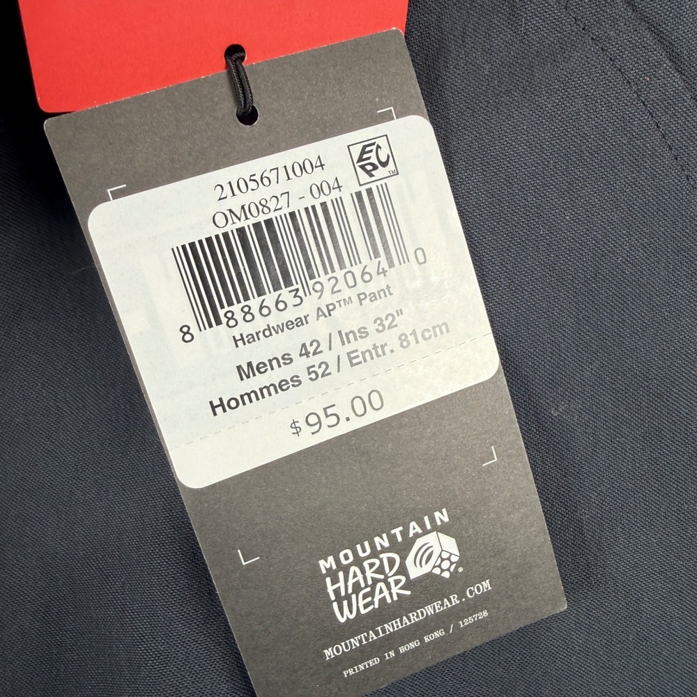 Mountain Hardwear AP Pant Mens 42x32 Black UPF 50 Outdoor Hiking OM0827-004 - Picture 3 of 6